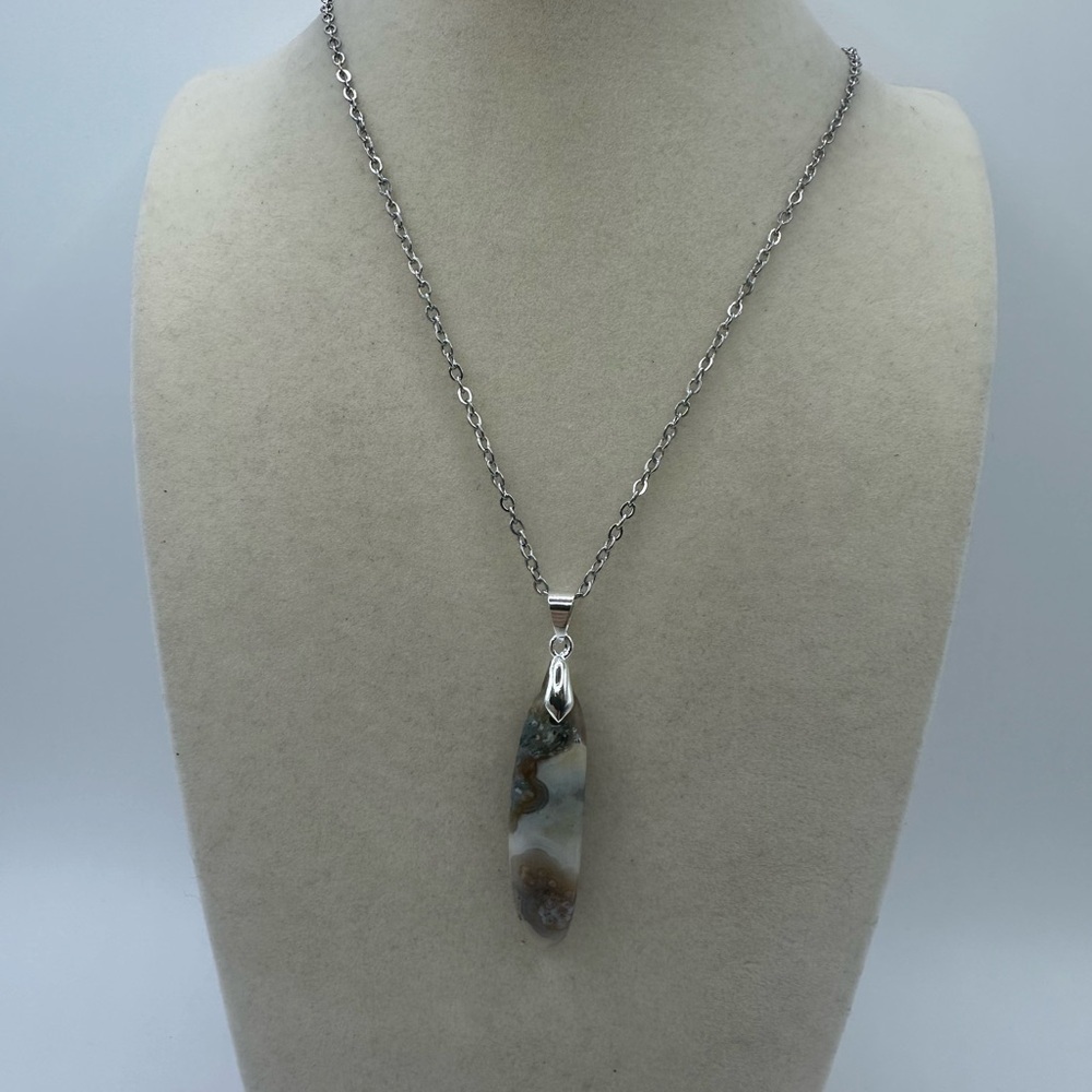 Long Thin Ocean Jasper Pendant on Stainless Steel Chain - Picture 7 of 7